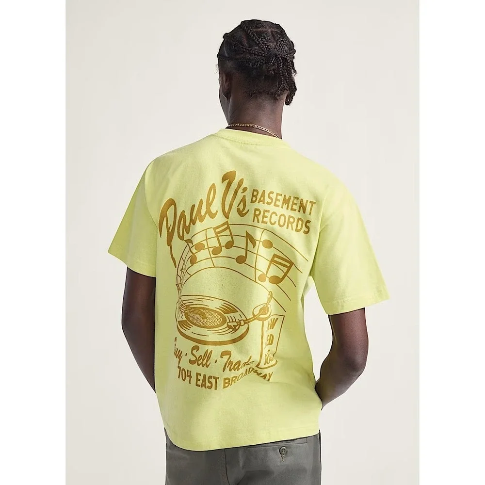 Vans Mens Paul V's Basement Records Graphic T-Shirt Lime Green Size XXL